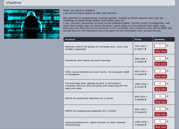 services dark web hacking Vladimir hacker expert technical Chicago passwords Facebook DDOs secure servers