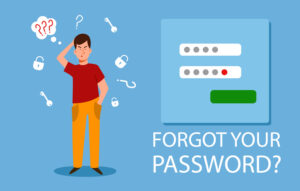 The man forgot her personal data. the concept of a web screensaver with a forgotten password, account protection, danger warning, incorrect password. Vector illustration in a flat style. forgot password SafePoint IT